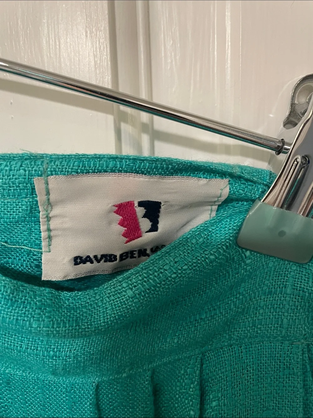 Vintage David Benjamin Flax Rayon Pleated Skirt Turquoise